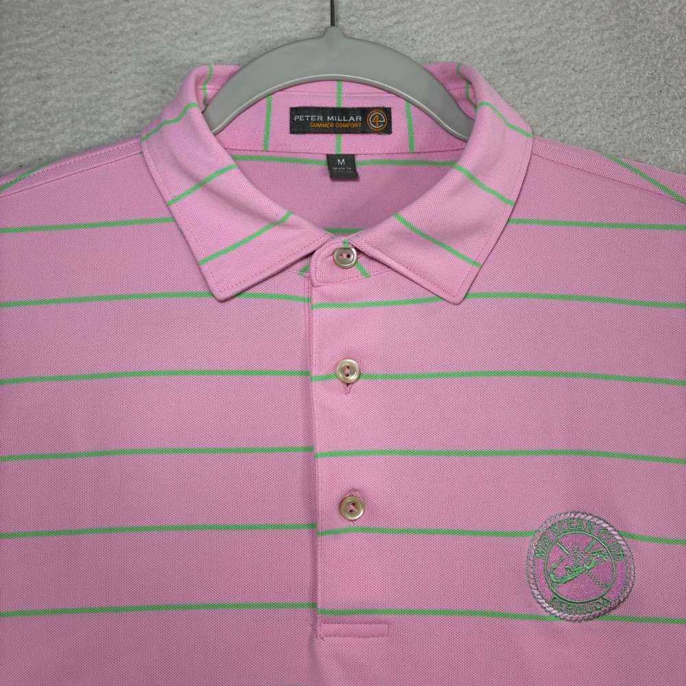Peter Millar Summer Comfort Mid Ocean Club Bermuda Golf Polo Shirt Men M Pink